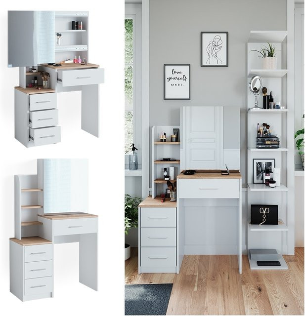 Vicco Schminktisch Conrada modern in Weiß mit Schminkspiegel B: 80 cm, H: 132 cm, T: 36 cm - Bild 1