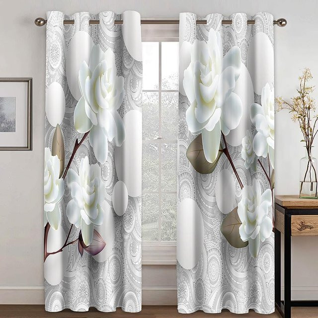 Yiran Furniture 3D-Druckvorhang mit romantischem Rosen-Blumenmuster, Rot-Weiß, B: 50 cm, H: 130 cm, 2er-Set - Bild 1