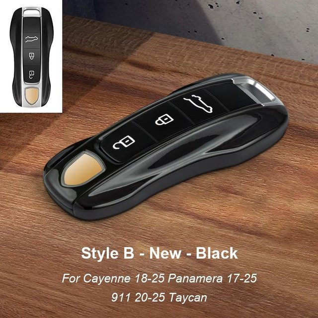 Smart Autoschlüssel Etui Abdeckung aus unifarbenem ABS für Porsche Panamera Macan 718 Taycan 911 Cayman Boxster 971 in Braun - Bild 1