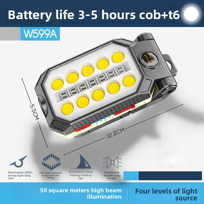 QHSPE USB-wiederaufladbare COB-LED-Arbeitsleuchte in Schwarz mit Magnethaken und Leistungsanzeige - Bild 3