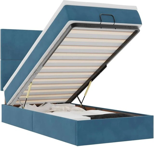 vidaXL Ottoman-Bett mit Matratze aus Samt in Dunkelblau mit LED-Beleuchtung und USB-Anschluss, B/T/H: 90 x 190 x 128 cm - Bild 1