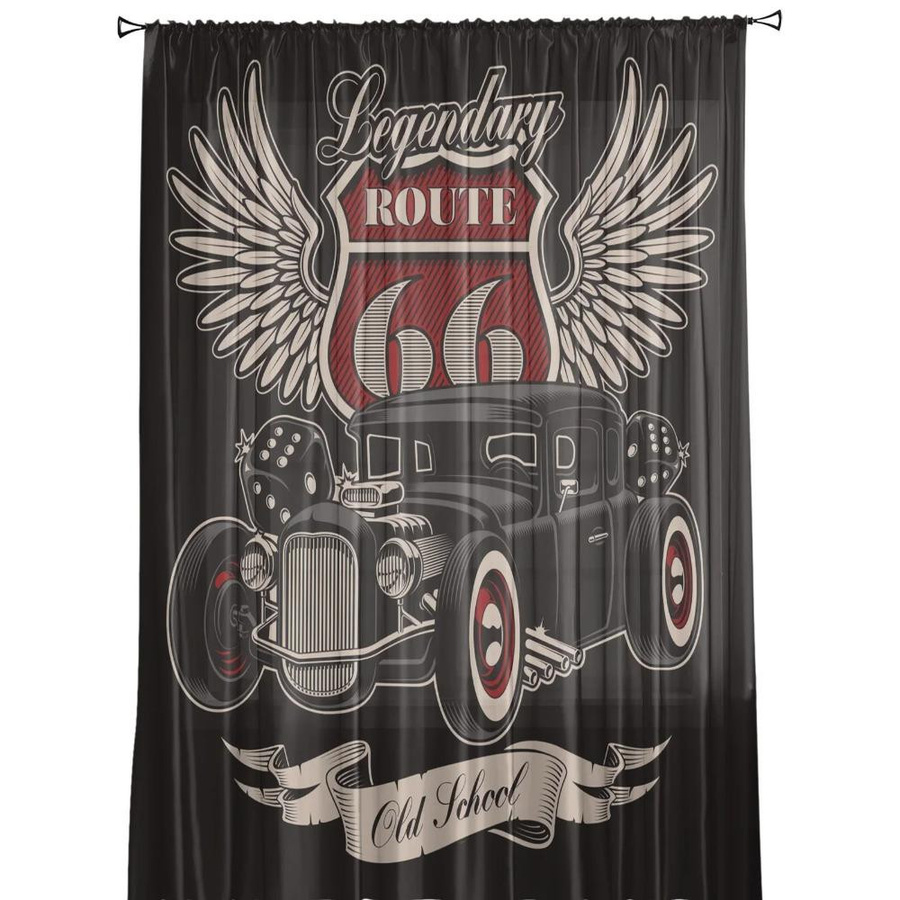 Yiran Furniture Retro Tüllvorhang Autoflügel-Symbol mit Grafik, transparenter Voile-Vorhang für Wohnzimmer und Schlafzimmer, Breite: 135 cm, Höhe: 115 cm - Bild 1