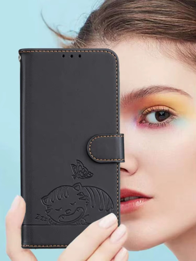 Xiaomi Redmi Note Serie Magnetisches Leder-Flip-Case mit RFID-Schutz im Lovey Cat Design in Rot und Schwarz - Bild 2