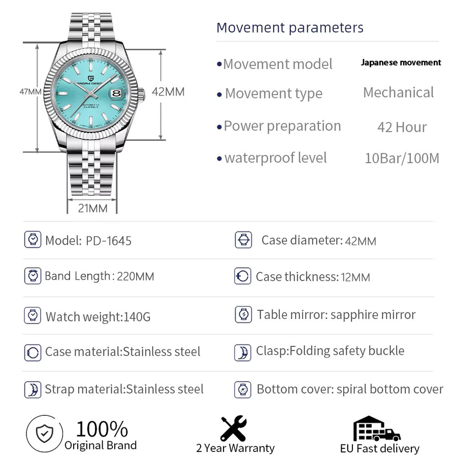 PAGANI DESIGN Armbanduhr Automatik, Edelstahl, Blau, Herren - Bild 6