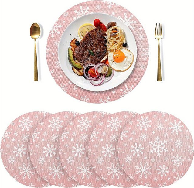 VIKAMA Tischsets mit Schneeflocken-Design in Rosa für Weihnachtsfeiern und Tischdekoration - Bild 1