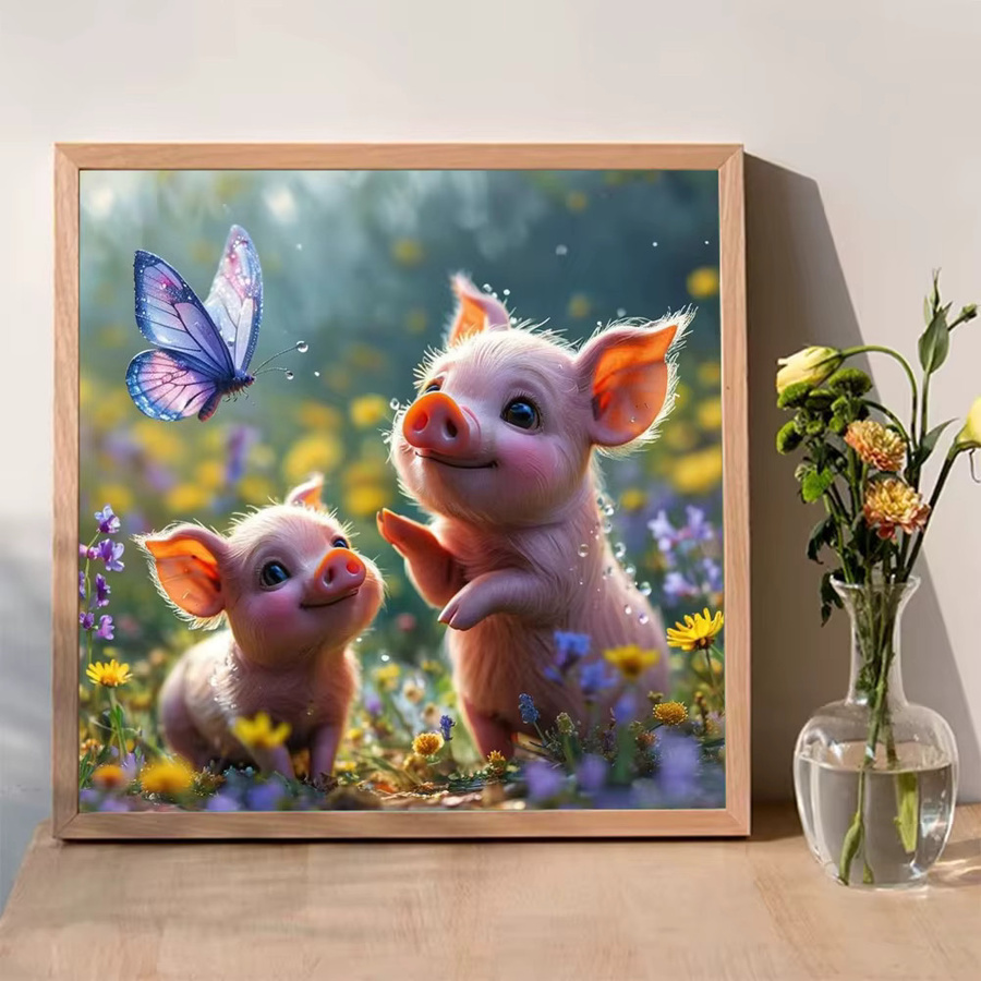 Momoart Diamantmalerei DIY Set Schwein und Schmetterling Motiv in Multicolour mit Acryl-Elementen, B/B/H: 20 x 20 x 20 cm - Bild 3