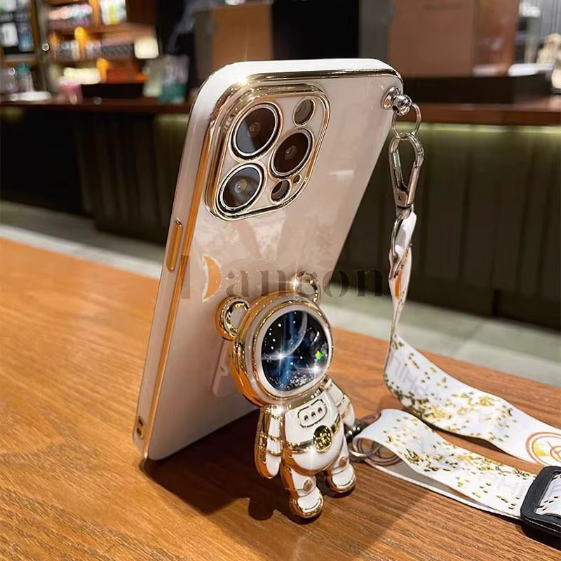 Handyhülle mit Lanyard im Treibsand Astronaut Design für Oppo A15 A15S A76 A77 A78 A16 A16K A53 A54 A94 A95 F19 A55 A92 in Pink und Weiß - Bild 2
