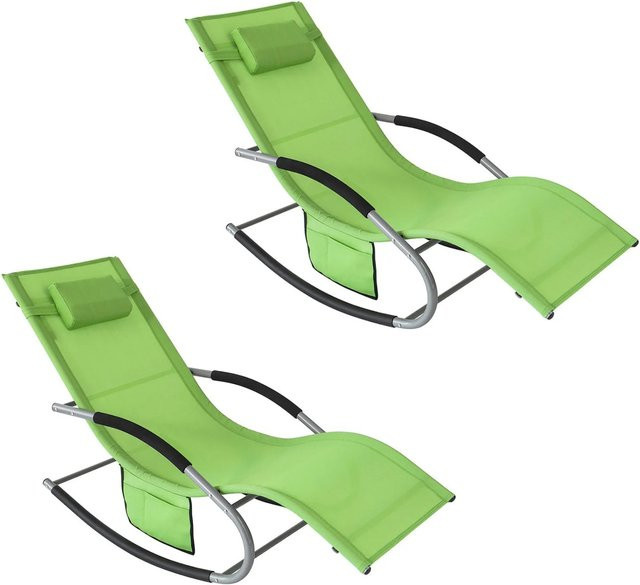 SoBuy Sonnenliege 2er Set Grün aus Metall und Kunstfasergewebe mit verstellbarer Kopfstütze und Tasche OGS28-GRx2 - Bild 1