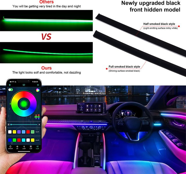 RGB Symphony LED Ambientebeleuchtung für das Auto mit App-Steuerung, Neon Flex Acrylstreifen in Schwarz Matt zur Dekoration der Innenraumverkleidung - Bild 1