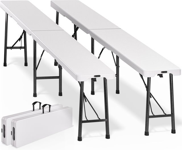 Casaria Bierbank 2er-Set aus Kunststoff und Stahlrohr in Weiß, B/T/H: 183 x 44 x 44 cm - Bild 1