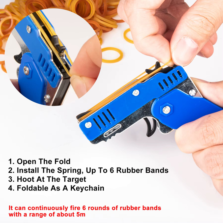 unilabo Gummibandpistole, Spielzeugpistole, faltbar, blau - Bild 3
