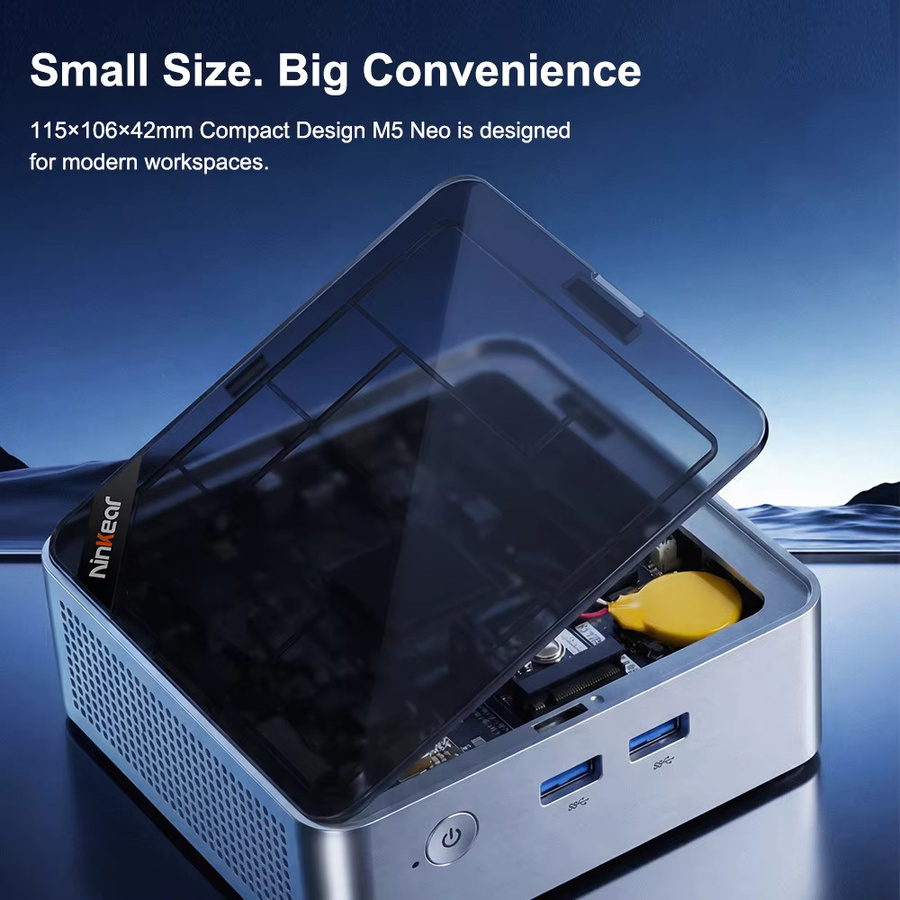 Ninkear M5 Neo Mini PC in Silber mit Intel Pentium Gold 5405U, 8GB RAM, 256GB SSD, Windows 11, Dual HDMI, WLAN und Bluetooth - Bild 2