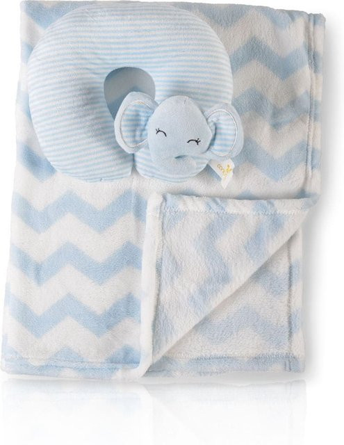 Cangaroo Babydecke Sammy in Blau mit Nackenkissen, kuschelige Fleece-Decke für Babys, B/B: 90 x 75 cm - Bild 1