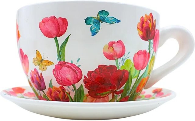 Dekohelden24 Pflanztasse Tulpenmeer aus Keramik in Rosaweiss, B/T/H: 23 x 25 x 14 cm - Bild 1