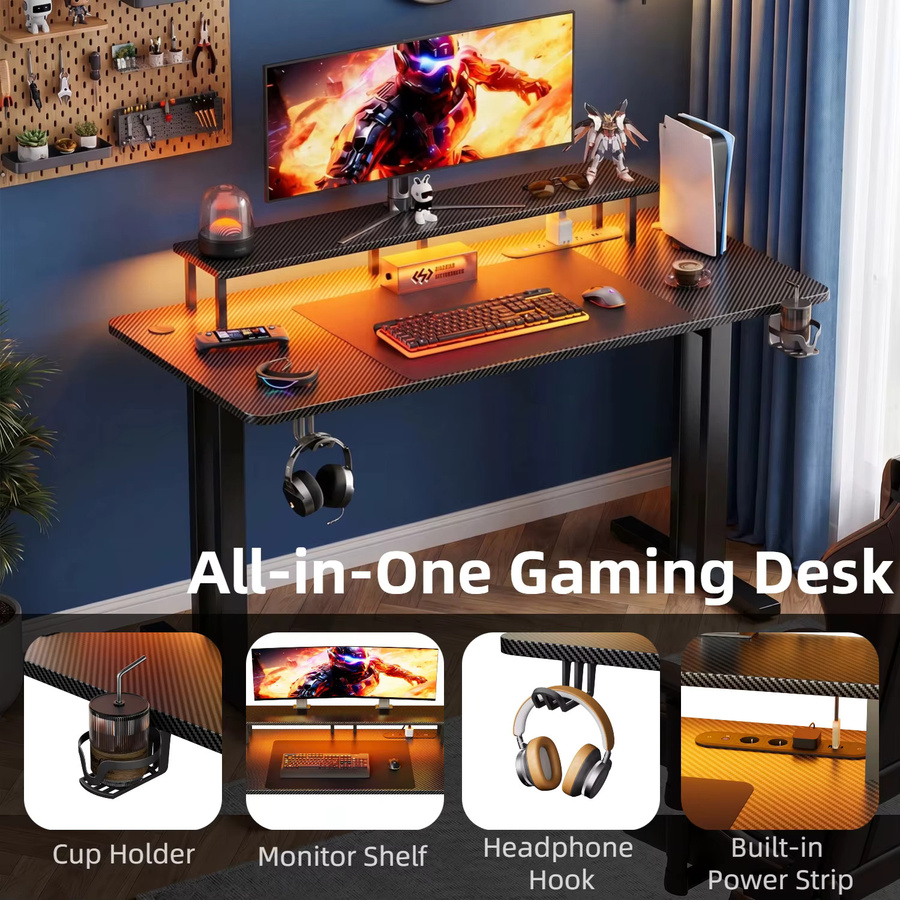 FRODROVIA Ergonomischer Gaming-Schreibtisch in Schwarz mit höhenverstellbarer Tischplatte und Monitorständer - Bild 2