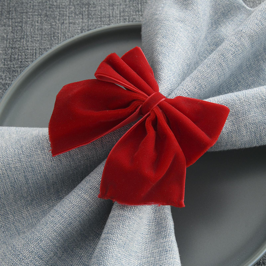 Roter Schleifen Serviettenring aus Samt von KONNWEI für Hochzeit, Geburtstag und Weihnachten - Bild 4