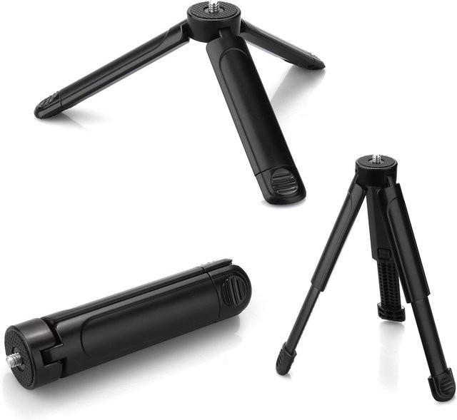 BMUUPY Ausziehbarer Mini-Stativ in Schwarz mit 1/4-Zoll-Schraubhalterung für DJI Osmo, GoPro, Insta360, Smartphone und Desktop-Einsatz für Vlog und Live-Streaming - Bild 1