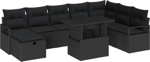 vidaXL Garten-Sofa-Set aus Poly Rattan in Schwarz, 9-teilig mit UV-beständigen und wetterfesten Kissen - Bild 1