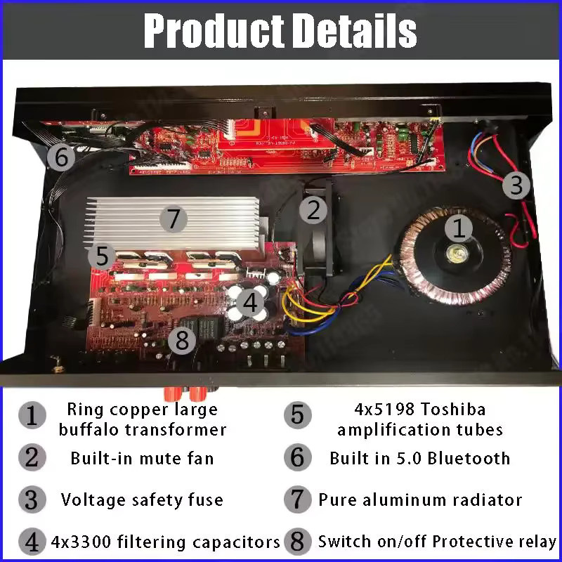 SUNBUCK AV-555BT Digitaler Stereo-Verstärker mit Bluetooth und Dual Dynamic Screen in Schwarz - Bild 5