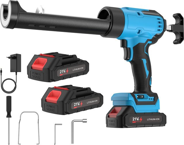 TKKEACE Elektrische kabellose Kartuschenpistole mit 6 Geschwindigkeiten und LED-Licht, Silikon-Dichtmittel- und Klebstoffspender, kompatibel mit Makita 18V Akku, Gelb-Blau - Bild 1