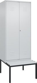 C+P Spind Classic PLUS Schwarz-Weiß Sitzbank mit 2 Abteilen und Zylinderschloss, B/T/H: 212,0 x 80,0 x 81,5 cm - Bild 1