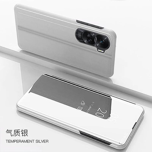 Luxus Smart Mirror Flip Stand Handyhülle für Honor 90 Lite 5G in Silber - Bild 1