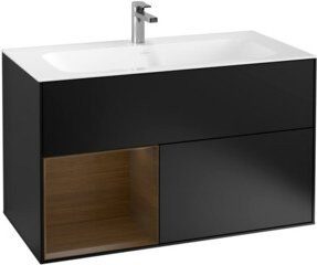V&B Waschtischunterschrank Finion rechts Walnussfurnier und Schwarz matt lackiert B/T/H: 59,1 x 49,8 x 59,1 cm - Bild 1