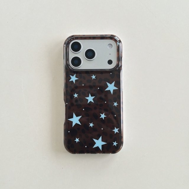 Braune Anti-Fall-Handyhülle mit Leopardenmuster und blauen Sternen für iPhone 17 17Pro 17Promax 16 16Pro 16Promax 15 15Promax 14 14Pro 13 - Bild 1