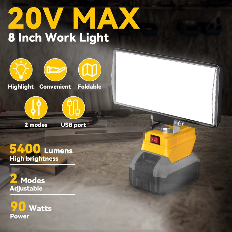 DeWalt LED-Arbeitsleuchte 5400LM, gelbe kabellose Flutlichtlampe für 18V Akkus, tragbare Baustellenleuchte für Outdoor und Notfälle - Bild 2