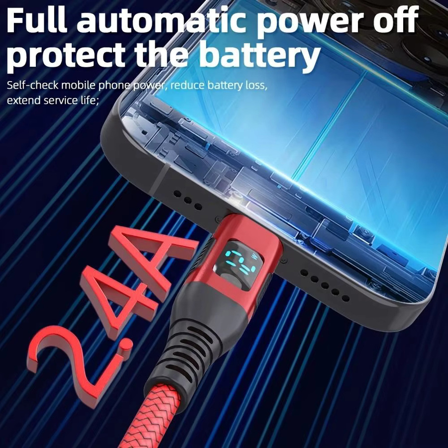 LAIHONEN Lightning-Kabel mit LED-Anzeige und Nylon-Geflecht für iPhone und iPad zum schnellen Laden - Bild 4