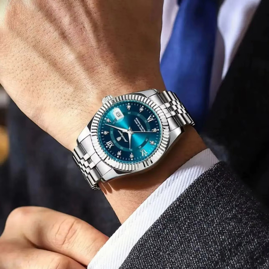 POEDAGAR Armbanduhr Edelstahl, Quarz, Blau, Herren - Bild 6