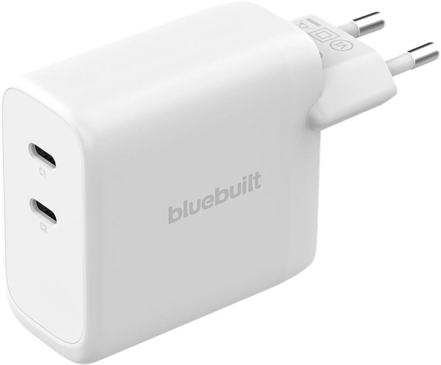 BlueBuilt 100-Watt-GaN-Ladegerät mit 2 USB-C-Ports in Weiß - Bild 1