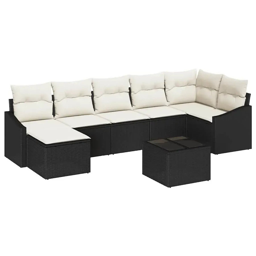 vidaXL Garten-Sofa-Set 8-teilig in Schwarz-Creme aus Poly-Rattan mit Polsterung und Tisch im L-Shape Design - Bild 2