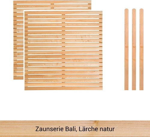 Mr. GARDENER Zaunset Bali aus Lärche in Natur, 5er Set mit 2 Grundelementen und 3 Pfosten - Bild 1