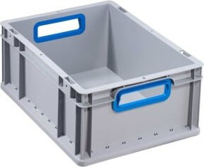 Allit Transportstapelbehälter aus Kunststoff in Grau und Blau mit offenem Griff, B/T/H: 40 x 30 x 17 cm - Bild 1