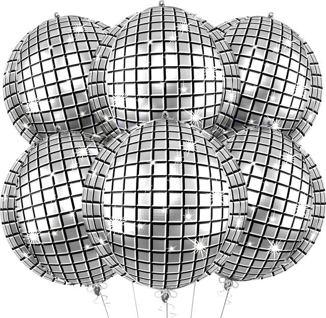 6 Stück silberne 4D Discokugel-Luftballons, 22 Zoll Party-Dekoration für Silvester und besondere Anlässe - Bild 1