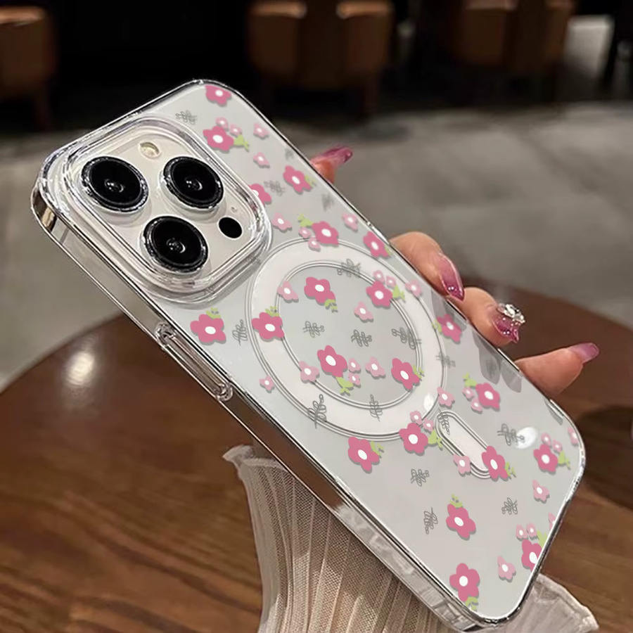 Magnetische Silikon Handyhülle mit Blumenmuster für Samsung Galaxy S25 Ultra, S24 FE, S23, S22, A55 5G, A54, A35, A15 und weitere Modelle, Farbe: Transparent - Bild 2