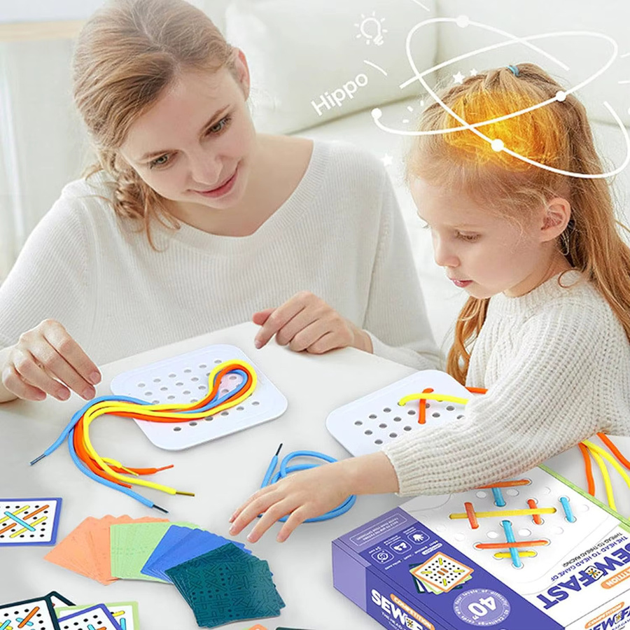 BizyKoady Montessori Holz Spielzeug, Seil Bord, Puzzle, ab 3 Jahre - Bild 2