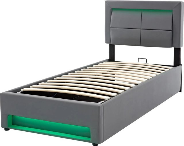okwish Polsterbett mit Stauraum und USB-Anschluss in Grau, B/T/H: 90 x 200 x 109 cm - Bild 1