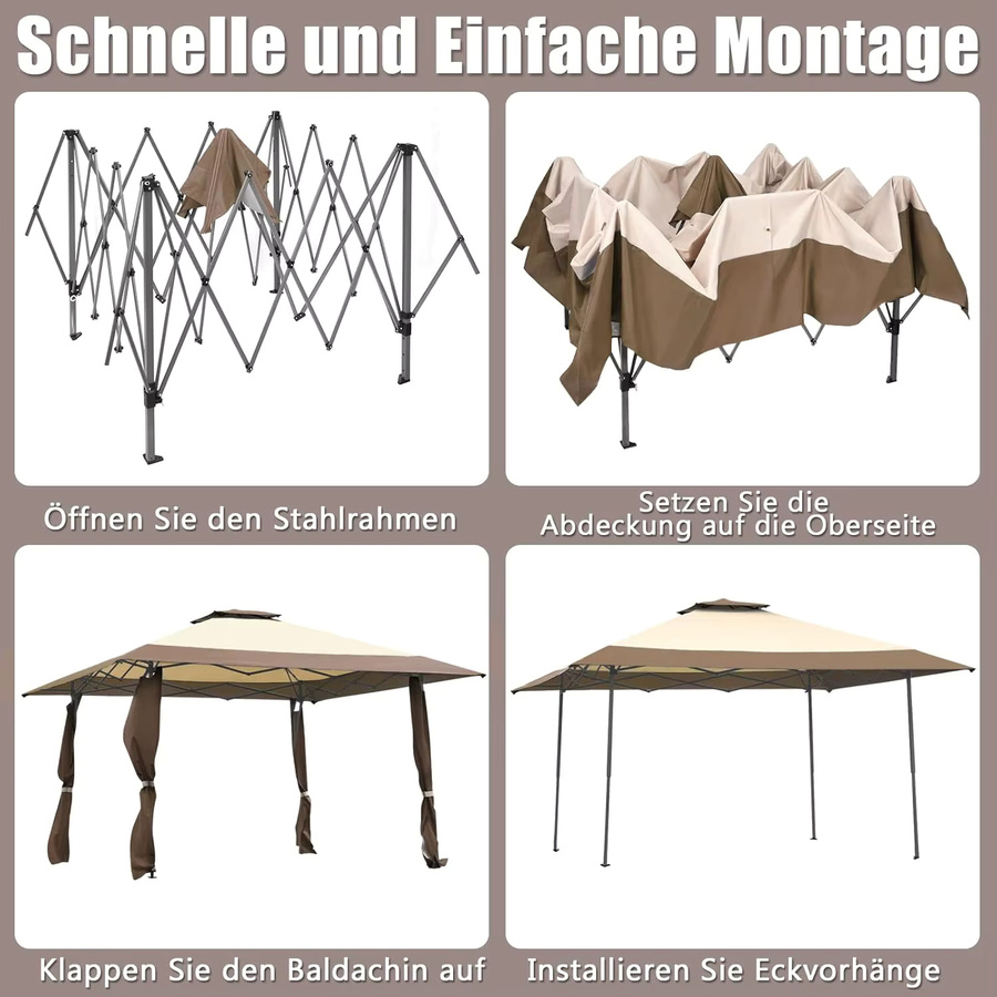 GOFLAME Pavillon mit Doppeldach in Beige oder Braun, wasserdicht, winterfest und mit UV-Schutz 50, B/T/H: 400 x 400 x 300 cm - Bild 5
