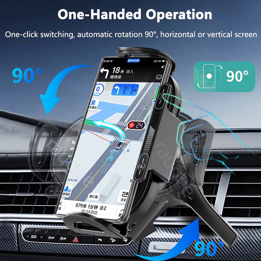 Hacrin Drahtloses Auto-Ladegerät für iPhone und Samsung Galaxy Z Flip, Handyhalterung für die Lüftung, Schwarz - Bild 3