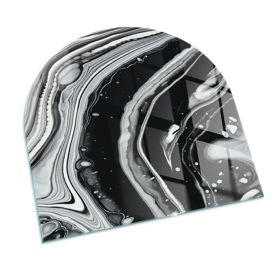 Tulup Glasplatte für Kamin mit abstraktem Wellen- und Linienmuster in Schwarz und Weiß, B/T/H: 100 x 100 x 0 cm - Bild 2