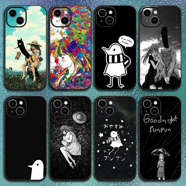 Goodnight Oyasumi Punpun Handyhülle für iPhone 17 16 15 14 13 12 11 Pro Max Plus Mini, Schwarz, Mattierte weiche Schutzhülle - Bild 1