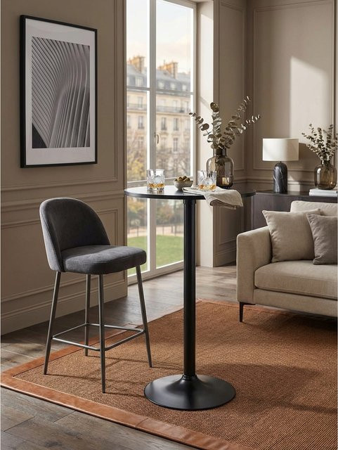 Moderner Stehtisch von KADIMA DESIGN in Schwarz aus Metall und Holz, Durchmesser: 60 cm, Höhe: 100 cm - Bild 1