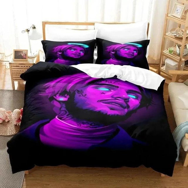 Lil Peep Bettwäsche Set mit 3D-Druck in Lila, bestehend aus Bettbezug und Kissenbezug aus Mikrofaser, B/H: 133 x 70 cm - Bild 1