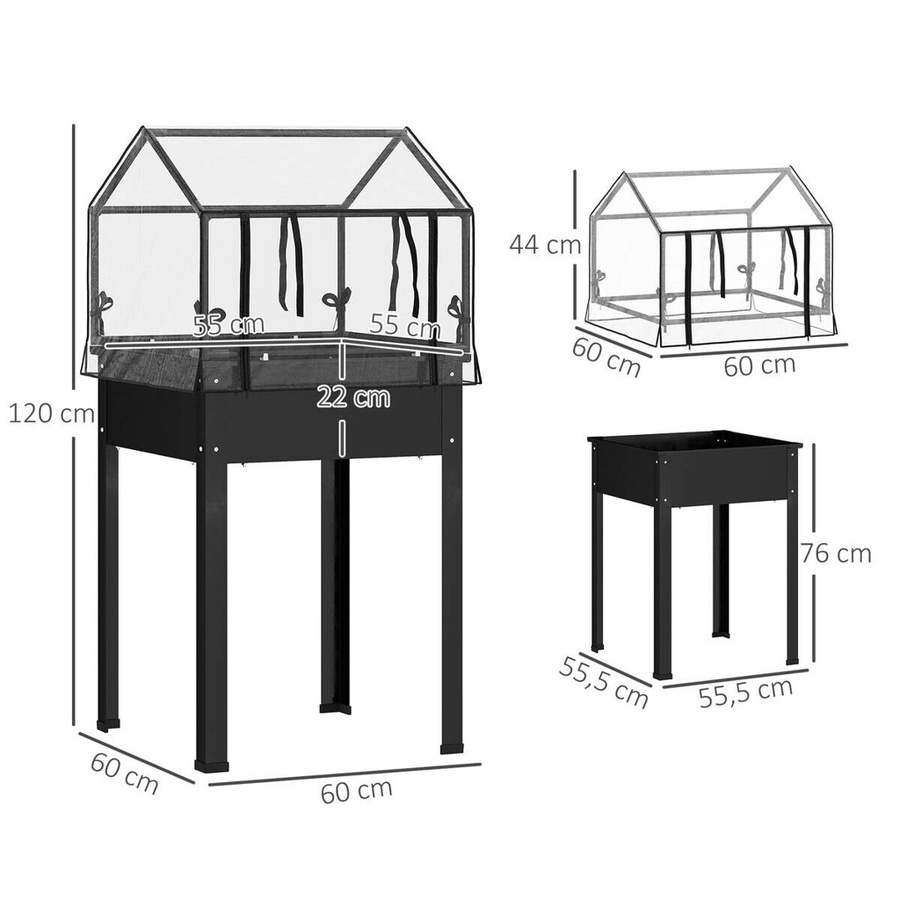 Outsunny Hochbeet aus Metall mit Abdeckung in Schwarz, erhöhtes Kräuterbeet und Gemüsebeet für Garten und Balkon, B/T/H: 60 x 60 x 120 cm - Bild 4