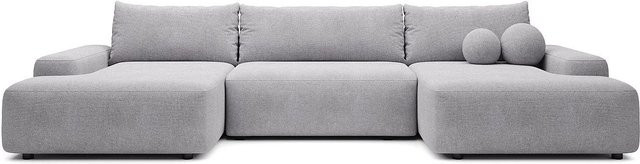 Vente-unique Schlafsofa Daviso in L-Form mit Ausziehfunktion, Hellgrau, Breite: 360 cm - Bild 1