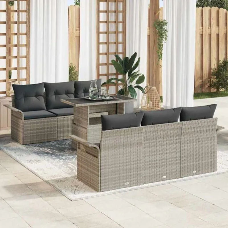 Vidaxl Gartensofa-Set aus Polyrattan mit 7-teiliger Kissen-Garnitur in Grau für moderne Loungemöbel - Bild 1