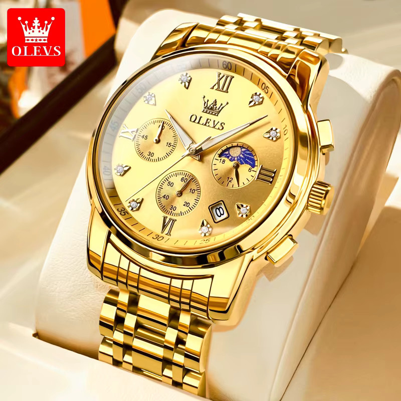 OLEVS Chronograph Armbanduhr, Quarz, Edelstahl, Gold, Herren - Bild 7