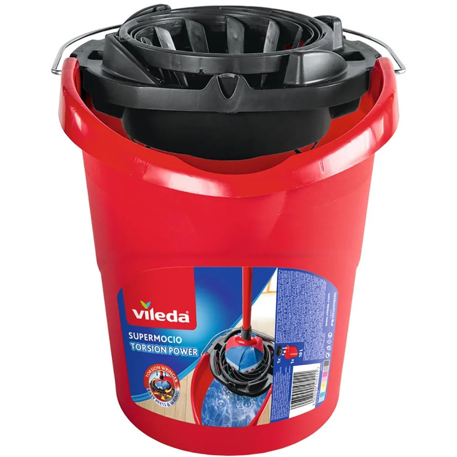 Vileda SuperMocio Wischmop-Eimer mit PowerPress Wisch-Set in Rot und Grau, Höhe: 36 cm - Bild 2